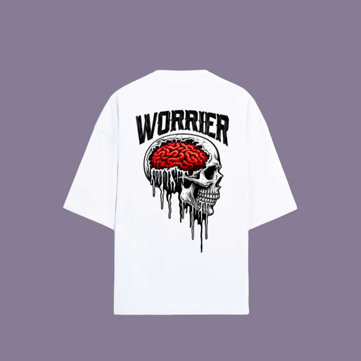 WORRIER Oversized Unisex- T-Shirt – Dripping Skull Brain Graphic | MONOQ Streetwear