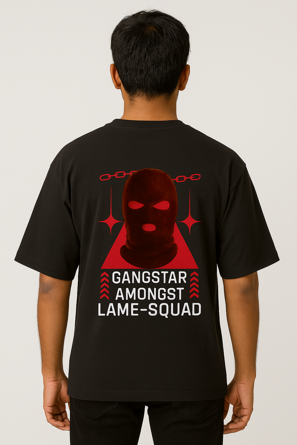 GANGSTAR Oversized-Unisex T-Shirt – Red Ski Mask Graphic | Streetwear for Rebels by MONOQ