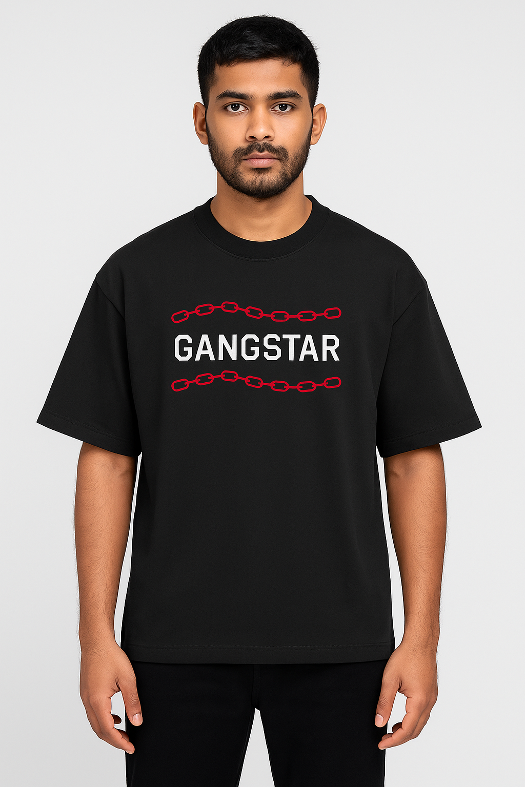 GANGSTAR Oversized-Unisex T-Shirt – Red Ski Mask Graphic | Streetwear for Rebels by MONOQ