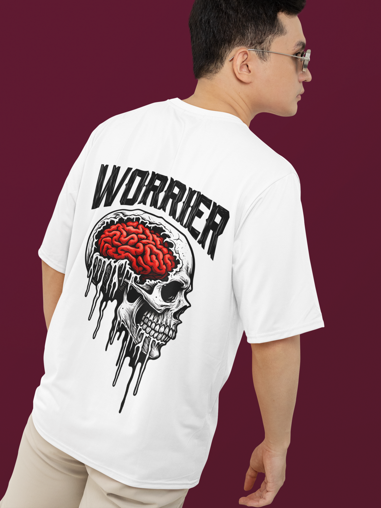 WORRIER Oversized Unisex- T-Shirt – Dripping Skull Brain Graphic | MONOQ Streetwear