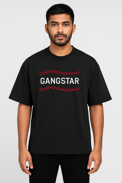 GANGSTAR Oversized-Unisex T-Shirt – Red Ski Mask Graphic | Streetwear for Rebels by MONOQ