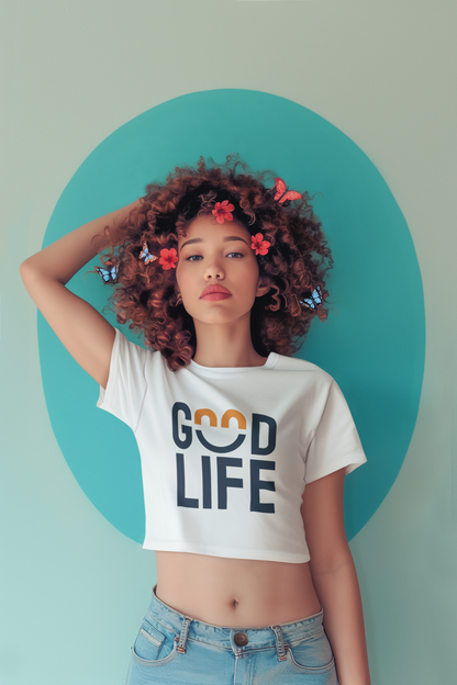 Good Life Pink Crop Top T-Shirt – Positive Vibes Graphic Tee for Women | MONOQ